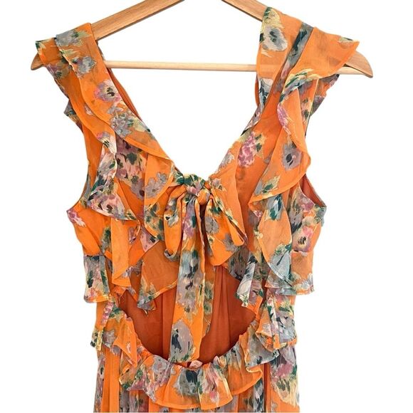 Lauren Conrad Womens Floral Boho Midi Dress Size S Ruffle Tiered Fairy Bloomcore - Picture 6 of 11